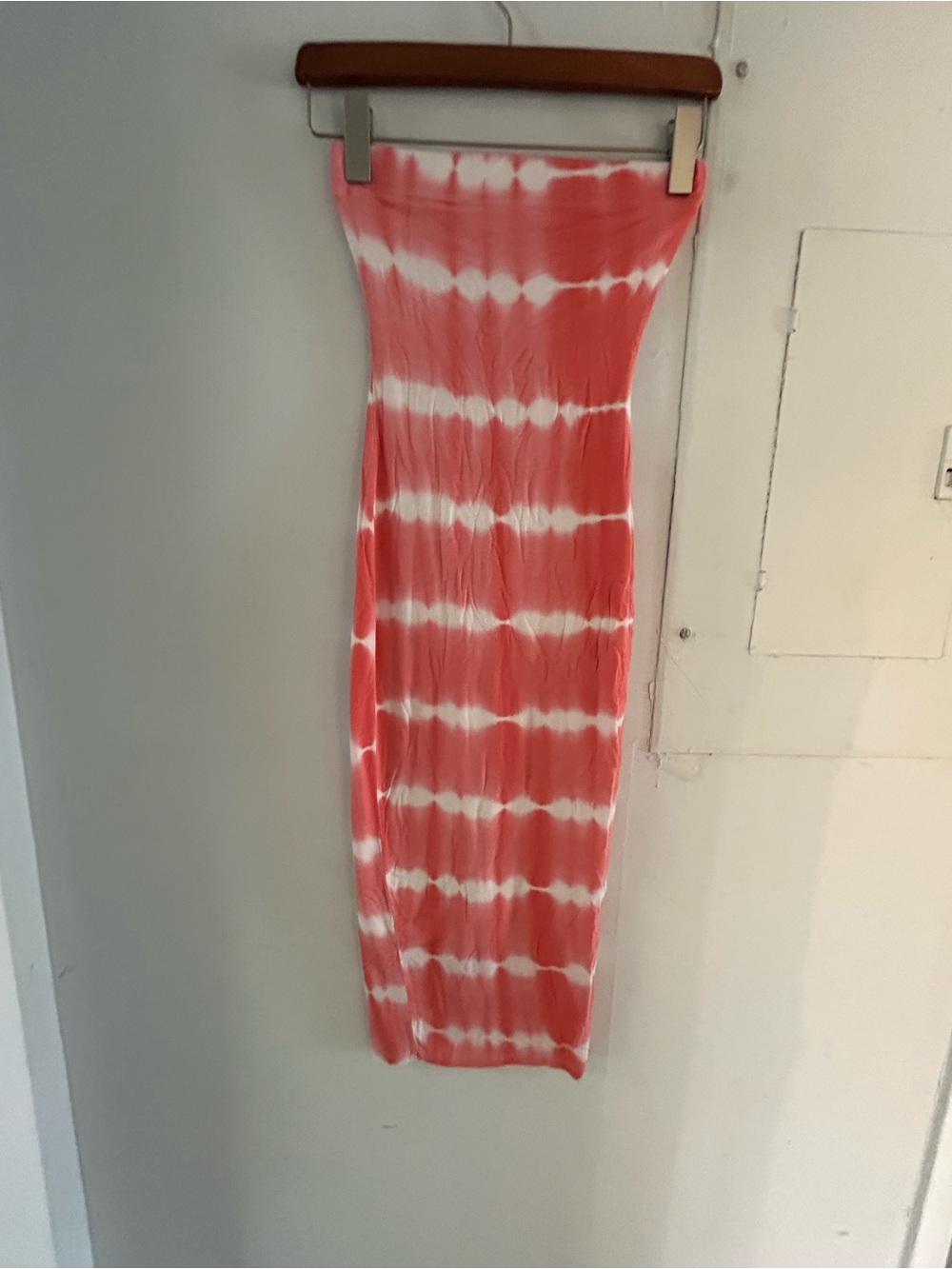 Black Bead Coral and White Tie-Dye Strapless Dress